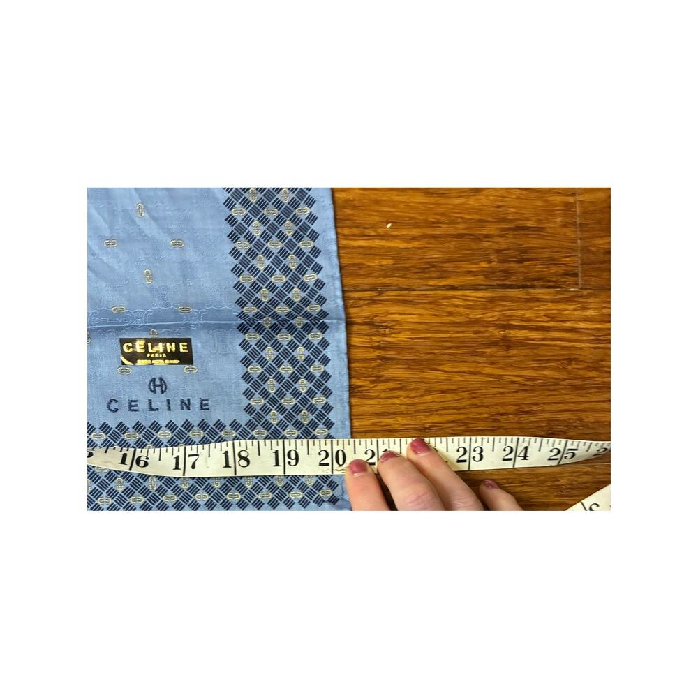 Celine Paris Handkerchief Scarf Blue/Grey Geometric Border Cotton Pocket Square - Picture 6 of 7